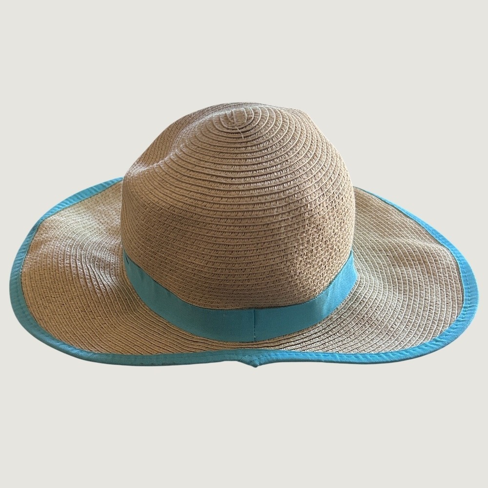 Panama Jack Floppy Sun Hat Straw OS Tan Turquoise Beachwear Costal core - Picture 3 of 9